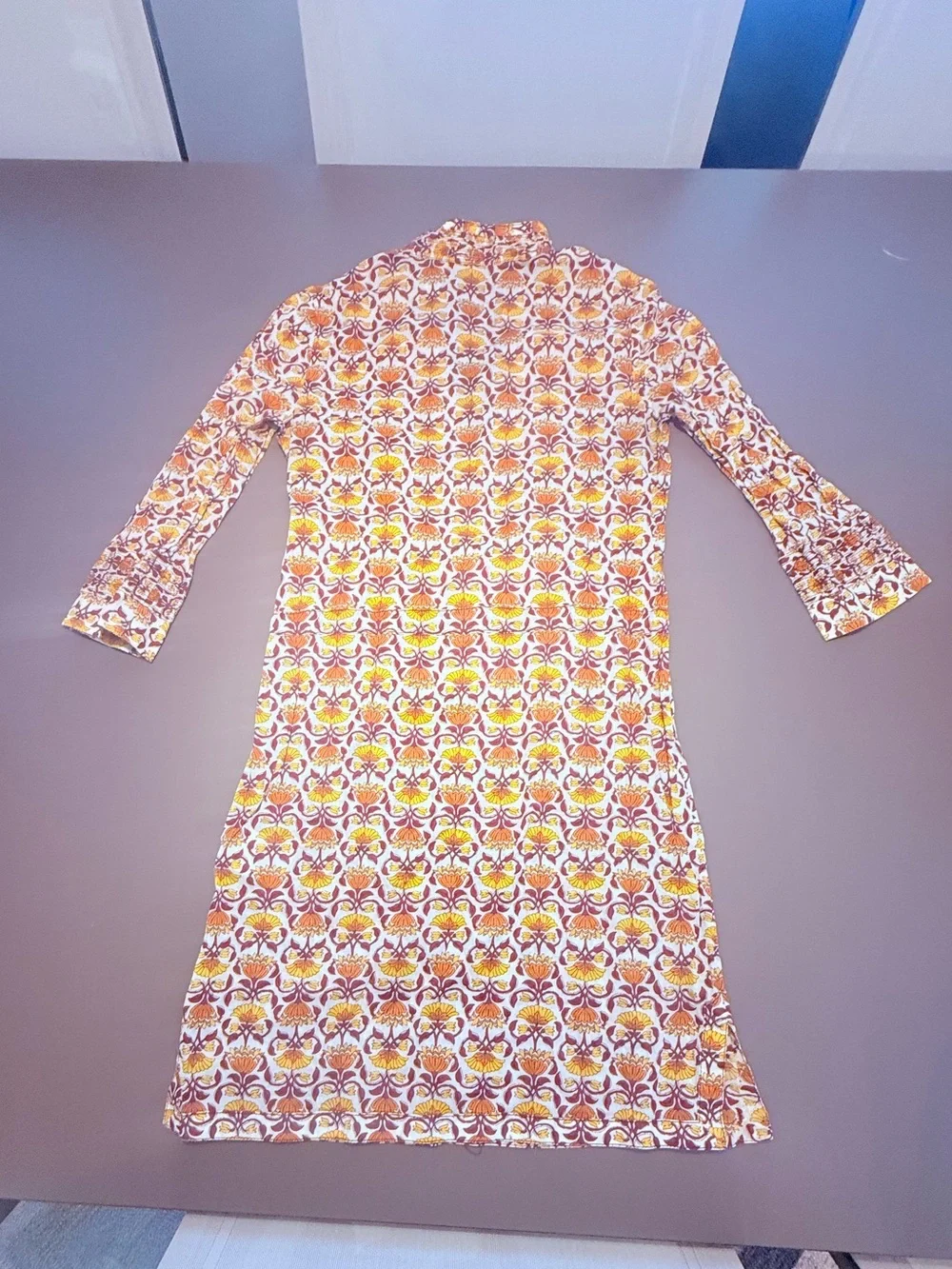 Tory Burch Cotton Mustard Yellow & Burgundy Floral Print Tunic Size 0 XS